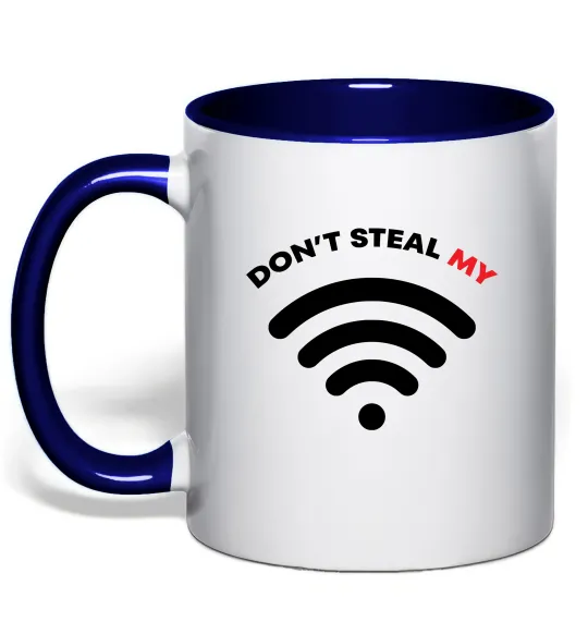 Чашка з кольоровою ручкою Don`t steal my WIFI Глибокий темно-синій фото