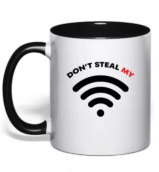 Чашка з кольоровою ручкою Don`t steal my WIFI Чорний фото