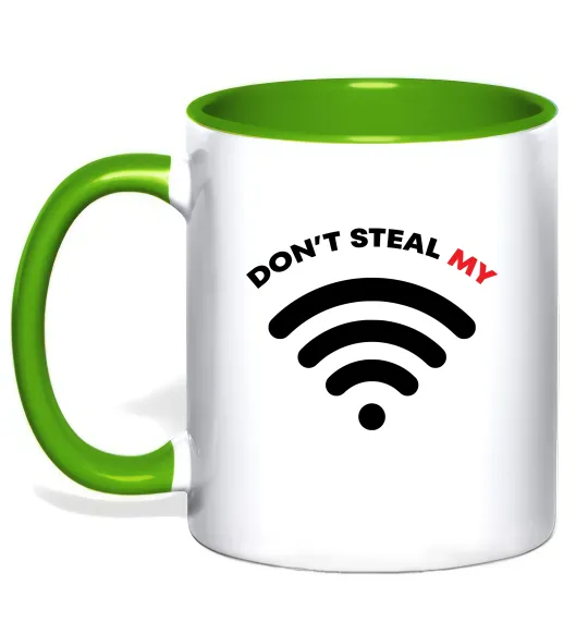 Чашка з кольоровою ручкою Don`t steal my WIFI Лаймовий фото