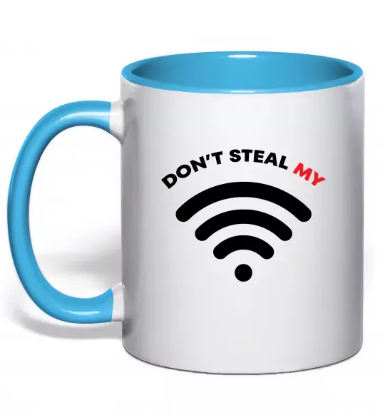 Чашка з кольоровою ручкою Don`t steal my WIFI Блакитний фото