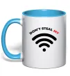 Чашка з кольоровою ручкою Don`t steal my WIFI Блакитний фото