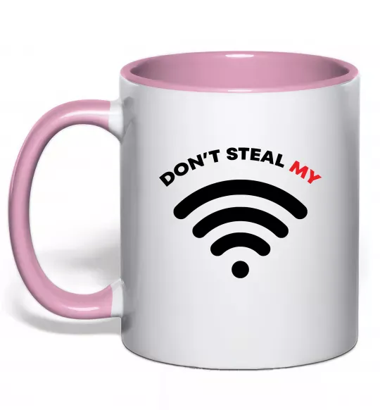 Чашка з кольоровою ручкою Don`t steal my WIFI Ніжно рожевий фото