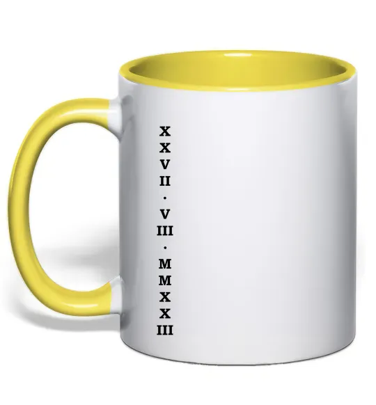 Чашка з кольоровою ручкою Річниця дата ВИШИВКА Лимонний фото