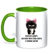 Чашка з кольоровою ручкою Взагалі я добра котик Зелений Чашка з кольоровою ручкою Взагалі я добра котик Зелений фото