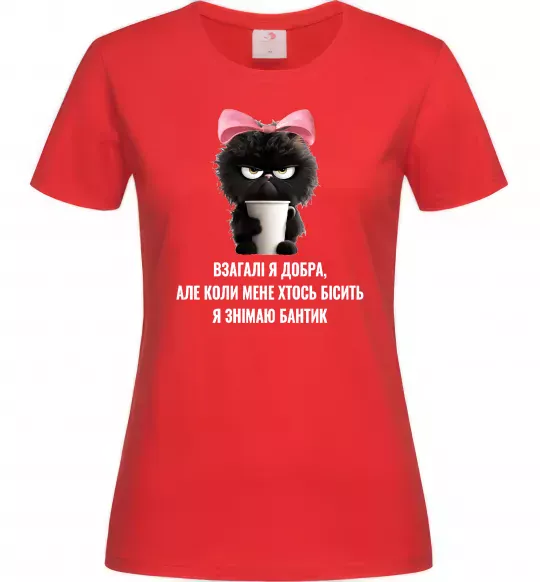 Жіноча футболка Взагалі я добра котик Червоний фото