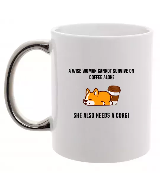 Чашка з кольоровою ручкою Коргі з кавою Срібло фото