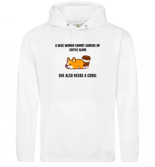 Жіноча толстовка (худі) Коргі з кавою Білий фото