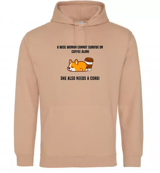 Жіноча толстовка (худі) Коргі з кавою Пісочний фото