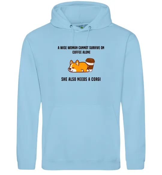 Жіноча толстовка (худі) Коргі з кавою Блакитний фото