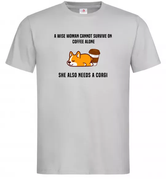 Мужская футболка Коргі з кавою Серый фото
