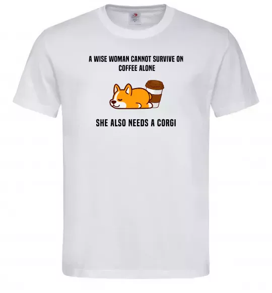 Мужская футболка Коргі з кавою Белый фото