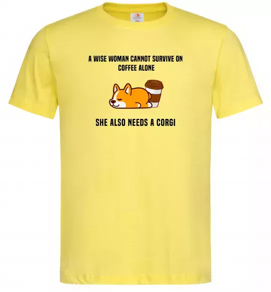 Мужская футболка Коргі з кавою Лимонный фото