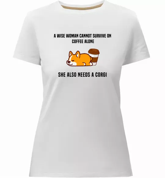 Женская премиум футболка Коргі з кавою Белый фото