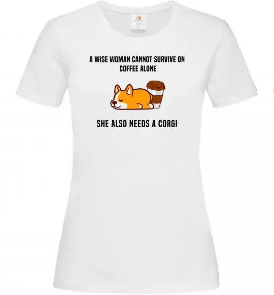 Жіноча футболка Коргі з кавою Білий фото