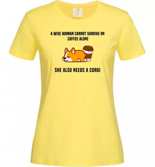 Жіноча футболка Коргі з кавою Лимонний фото