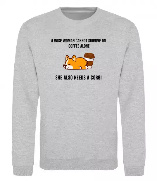 Свитшот Коргі з кавою Серый меланж фото