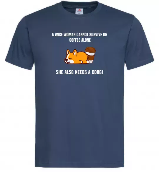 Мужская футболка Коргі з кавою Темно-синий фото