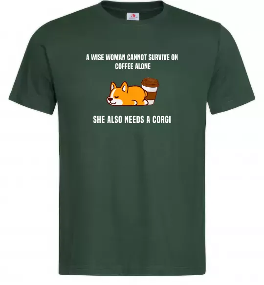 Мужская футболка Коргі з кавою Темно-зеленый фото