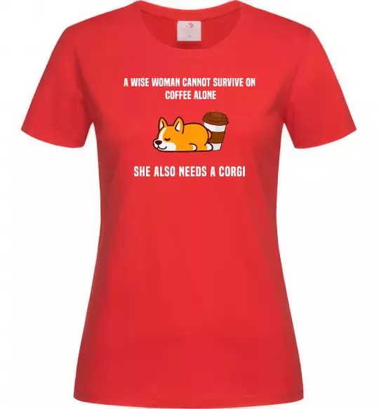 Жіноча футболка Коргі з кавою Червоний фото