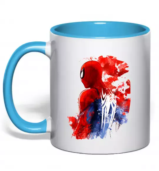 Чашка з кольоровою ручкою Spider man Блакитний фото