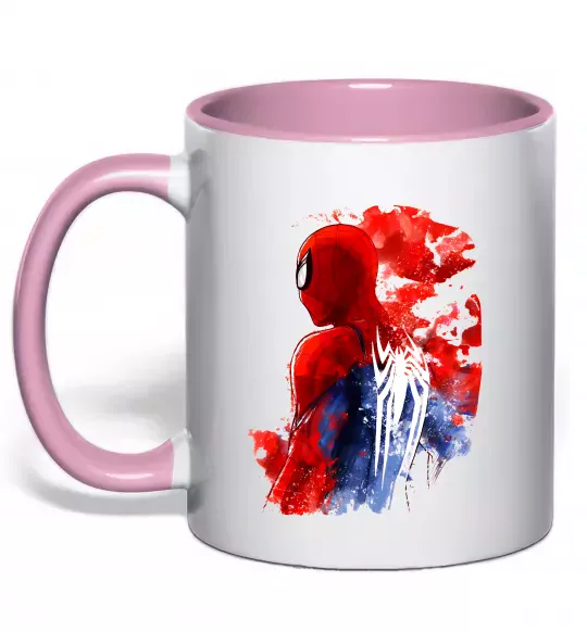 Чашка з кольоровою ручкою Spider man Ніжно рожевий фото