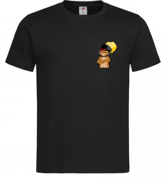 Мужская футболка Кіт у чоботях ВИШИВКА Черный фото