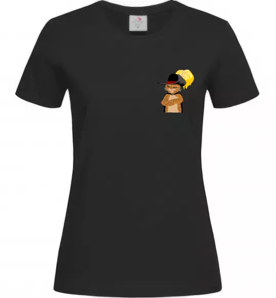 Жіноча футболка Кіт у чоботях ВИШИВКА Чорний фото