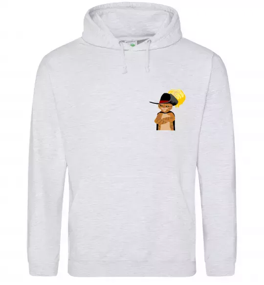 Мужская толстовка (худи) Кіт у чоботях ВИШИВКА Серый меланж фото