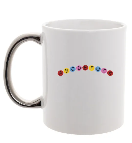 Чашка с цветной ручкой abcdefuck ВИШИВКА Серебро фото