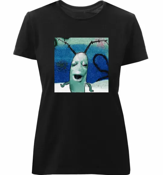 Женская премиум футболка Планктон Черный фото