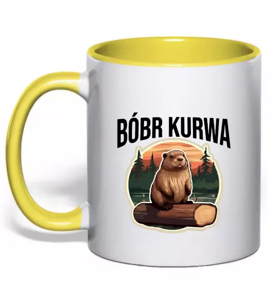 Чашка з кольоровою ручкою Bobr kurwa Сонячно жовтий фото