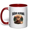 Чашка з кольоровою ручкою Bobr kurwa Червоний фото