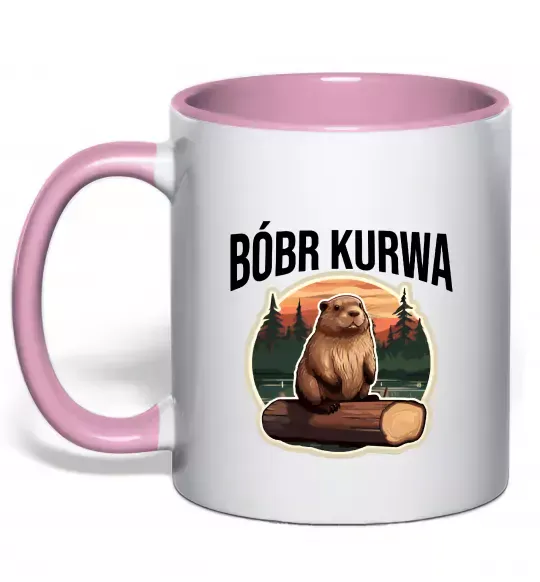 Чашка з кольоровою ручкою Bobr kurwa Ніжно рожевий фото