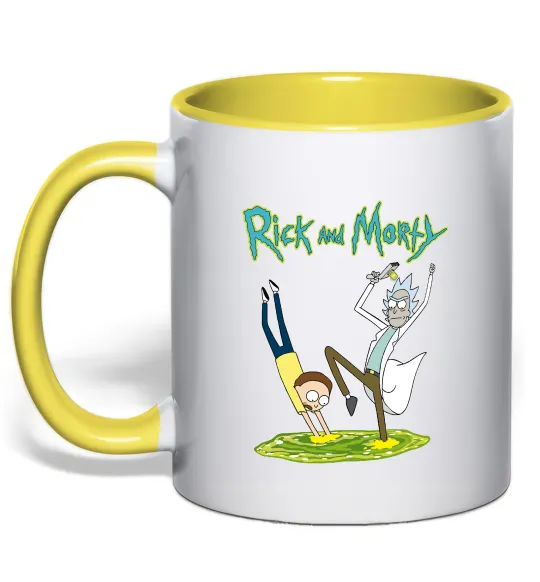 Чашка с цветной ручкой Рік та Морті портал Лимонный фото