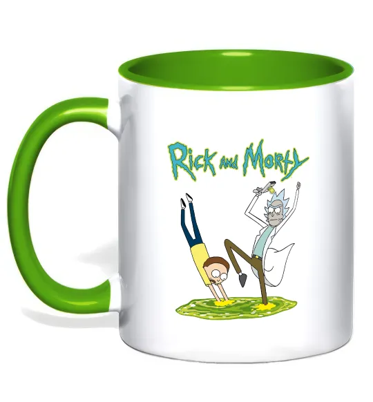 Чашка с цветной ручкой Рік та Морті портал Лаймовый фото