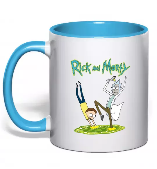 Чашка з кольоровою ручкою Рік та Морті портал Блакитний фото