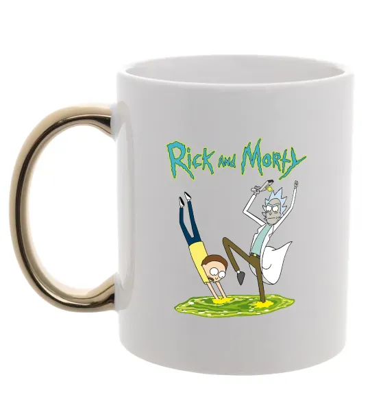 Чашка з кольоровою ручкою Рік та Морті портал Золото фото