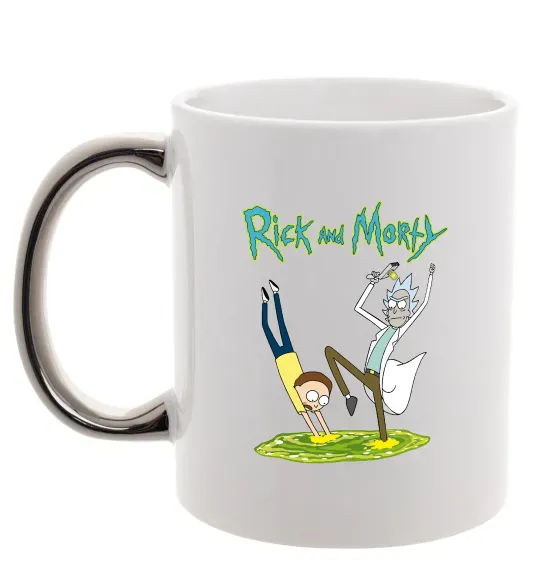 Чашка з кольоровою ручкою Рік та Морті портал Срібло фото