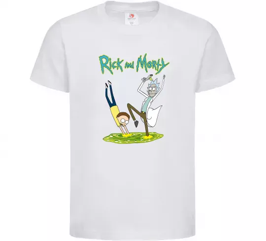 Дитяча футболка Рік та Морті портал Білий фото