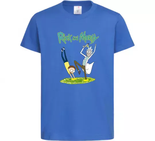 Дитяча футболка Рік та Морті портал Яскраво-синій фото