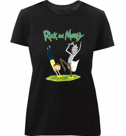 Жіноча преміум футболка Рік та Морті портал Чорний фото