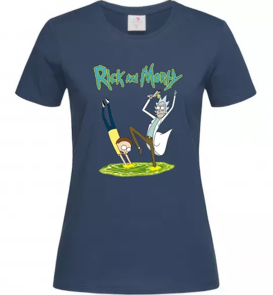 Жіноча футболка Рік та Морті портал Темно-синій фото