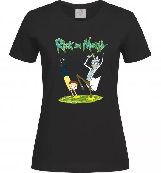 Жіноча футболка Рік та Морті портал Чорний фото