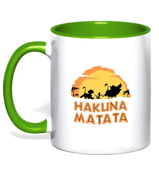 Чашка з кольоровою ручкою Hakuna matata logo Лаймовий фото