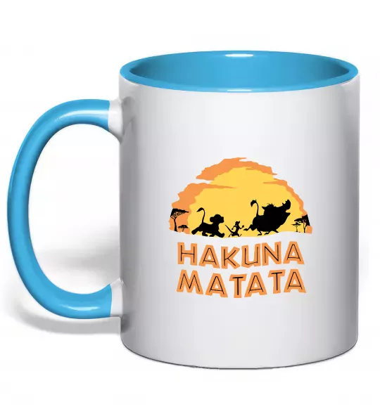 Чашка с цветной ручкой Hakuna matata logo Голубой фото