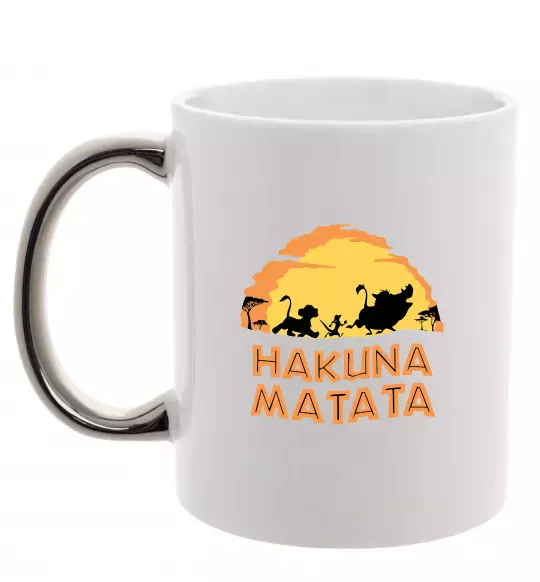 Чашка с цветной ручкой Hakuna matata logo Серебро фото