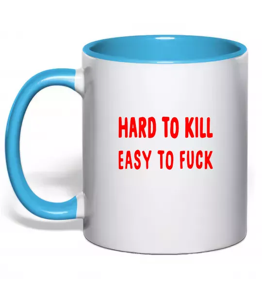 Чашка з кольоровою ручкою Hard to kill Блакитний фото