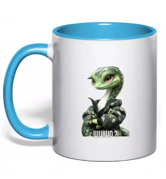 Чашка с цветной ручкой Ш-ш-шо Голубой фото