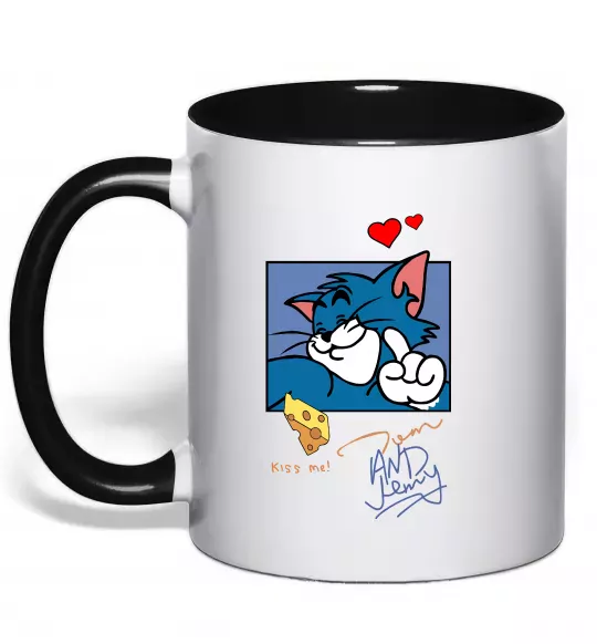 Чашка з кольоровою ручкою Том kiss me Чорний фото