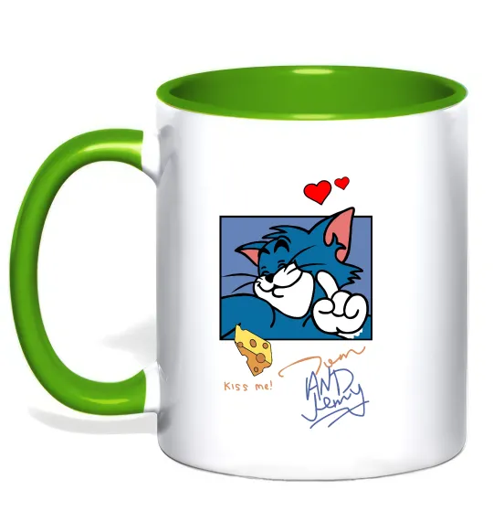 Чашка з кольоровою ручкою Том kiss me Лаймовий фото